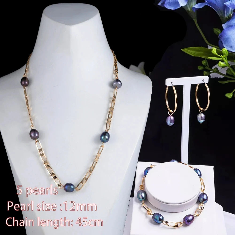 Imitation Tahitian Baroque Women's Jewelry Sets Chain Necklace with Pearls Freshwater Pearl Bracelets Neckalces Set for Women