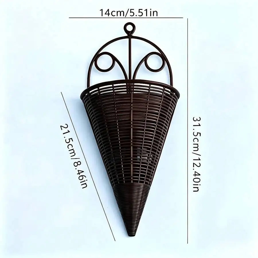 2pcs Brown/Cream Plastic Wall Hanging Flower Basket, One-Piece Cone-Shaped Wall Hanging Flower Pot Holder, Indoor/Outdoor Home G