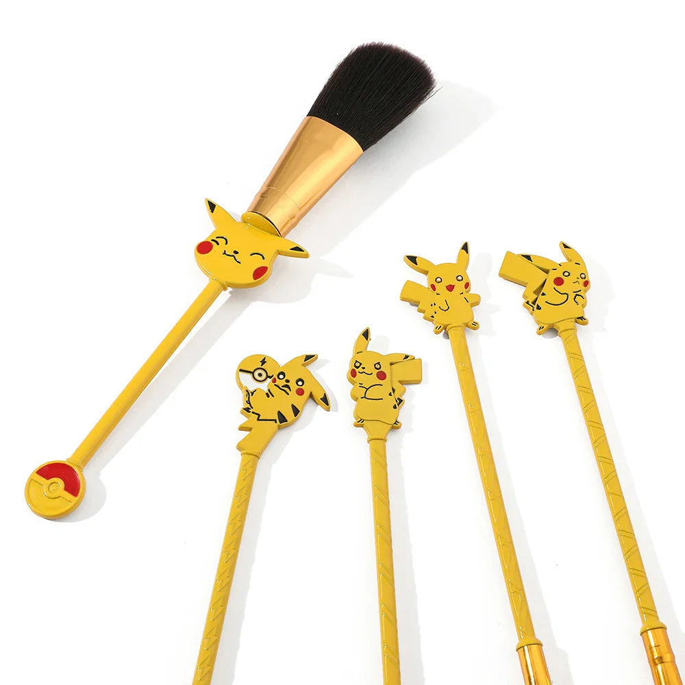 5pcs/set Pokemon Pikachu Makeup Brushes Powder Foundation Blush Cartoon Cosmetic Brush Pocket Monster Beauty Make Up Tools Kit