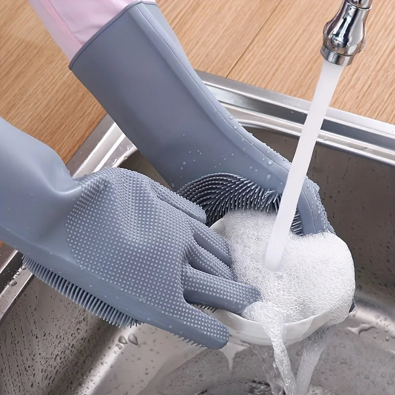 1 Pair Silicone Dishwashing Gloves Multifunctional Household Gloves Cleaning Kitchen Cleaning Heat Insulation Magic Gloves