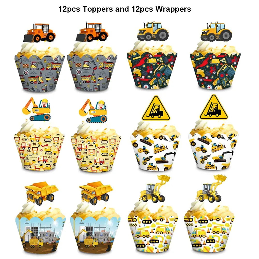 5pcs Construction Themed Balloon Carton Vehicle Balloon Excavator Forklift Crane Balloons for Boy's Construction Birthday Party