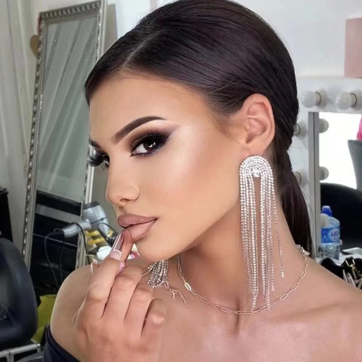 New Sparkling Rhinestone Claw Chain Long Tassel Earrings Women's Earrings Dinner Wedding Accessories Fashion Luxury Jewelry