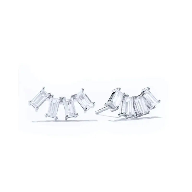 925 Sterling Silver Ear Needle Geometric Zircon Metal Earrings for women Shiny Crystal Luxury Small Stud Fashion Wedding Jewelry