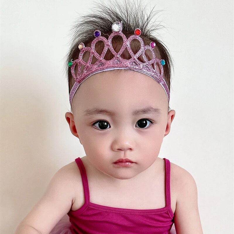 Child Rhinestones Princess Headband Elastic Hair Crown Tiara Accessories Hair Band Accessory Gift