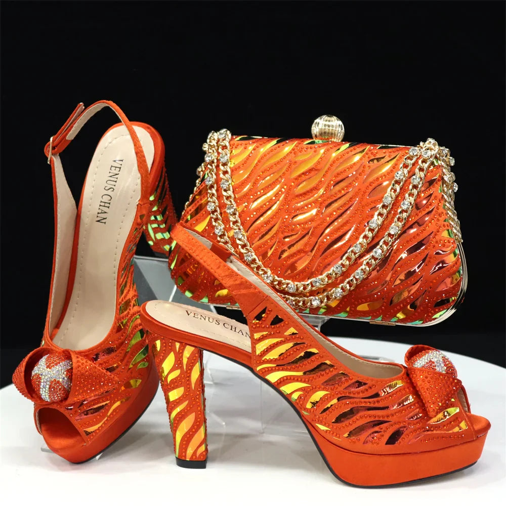doershow Italian Shoes And Bag Sets For Evening Party With Stones Italian Leather Handbags Match Bags!  HJK1-60