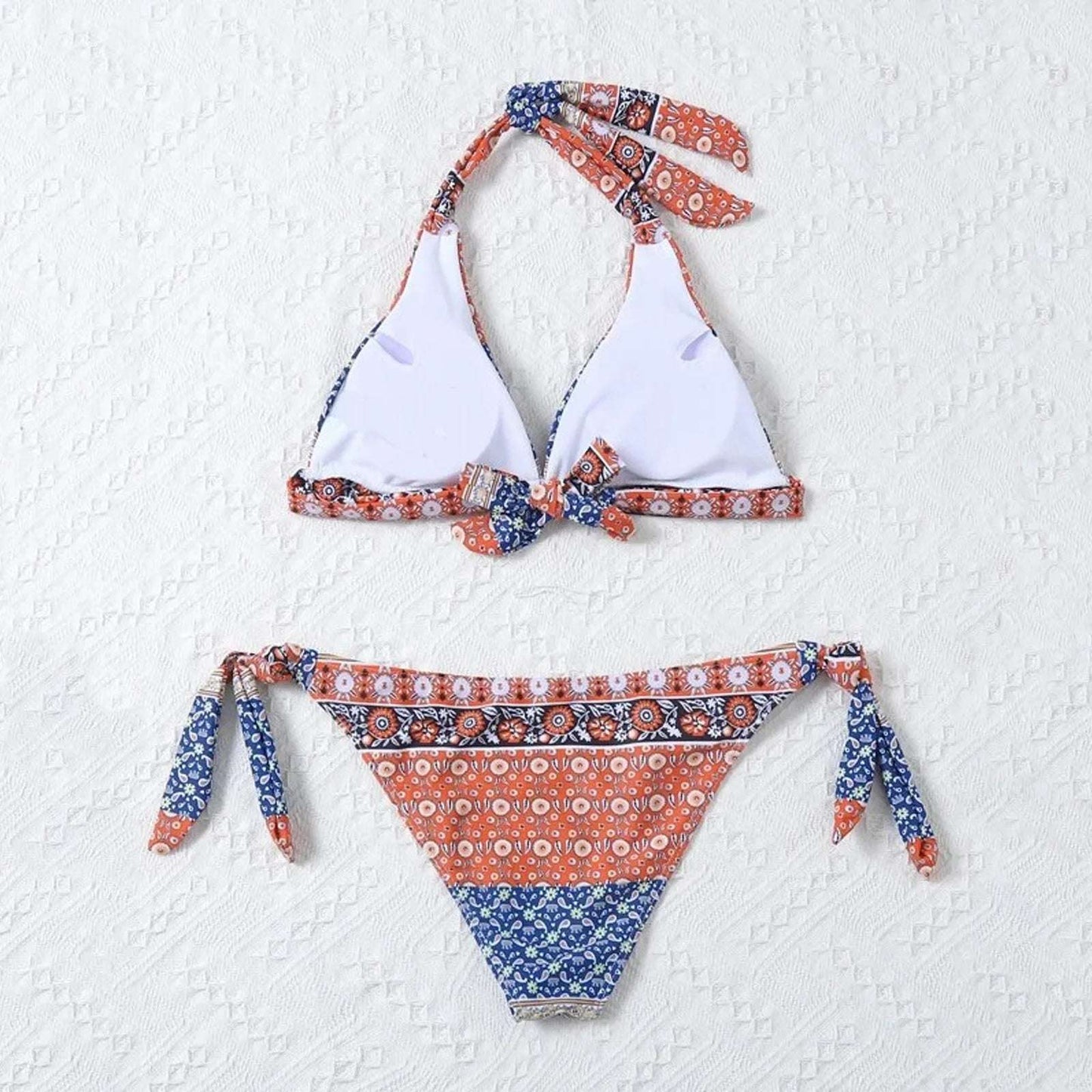 Women'S Swimsuit Boho Sexy Tie Style Print Bandeau Bikini Swimsuit Side Women Beachwear Geometric Swimwears Tankinis купальник