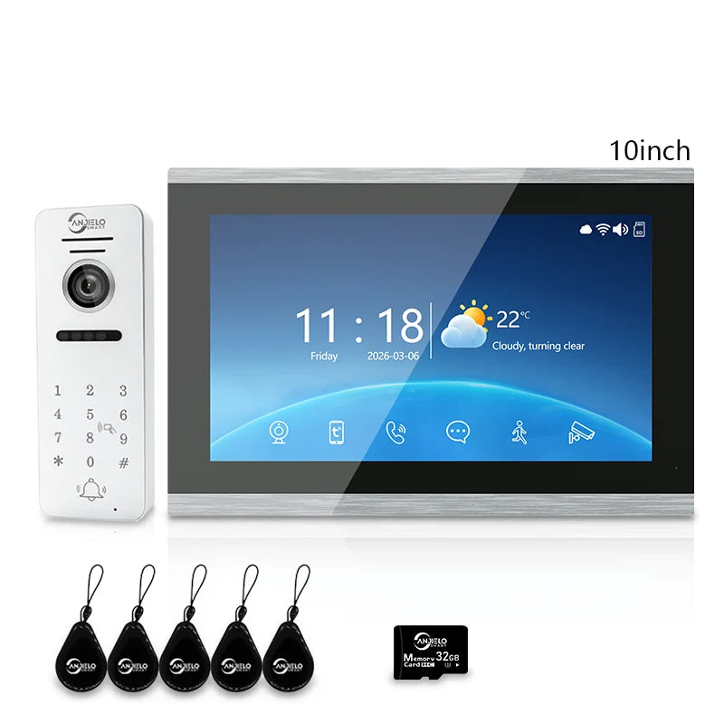 ANJIELO 4‑Wire Tuya Smart Video Door Phone Intercom System PIR Motion Detect Two‑Way Audio Password Unlock Home Villa Security
