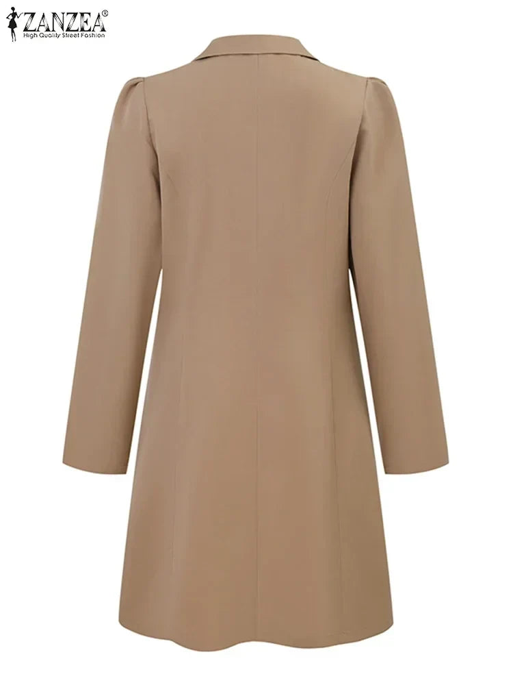 2024 ZANZEA Elegant Women OL Work Blazer Dress Autumn Fashion Casual Lapel Neck Solid Pleated Short Vestido Long Sleeve Sundres