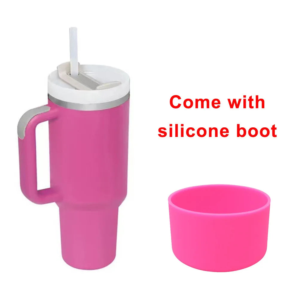 40oz Tumbler with Handle Straw and Silicone Boom Stainless Steel Vacuum Thermos Cup Large Capacity Travel Car Coffee Mug Logo