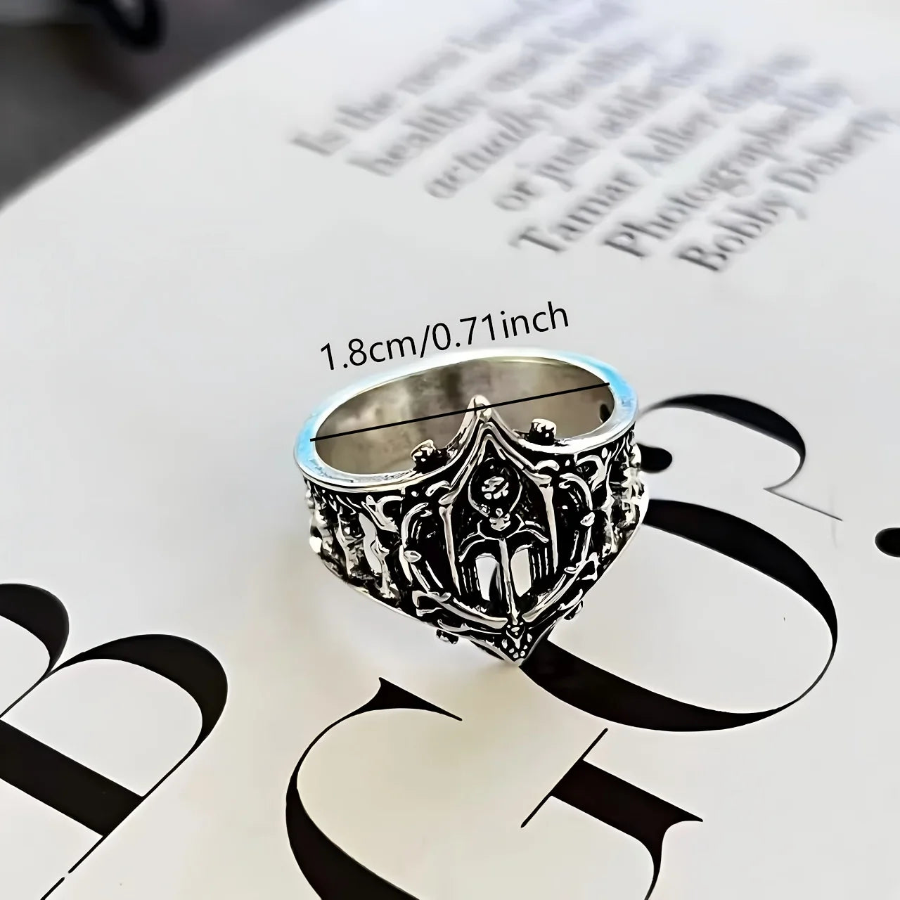 Vintage Antique Silver Gothic Hollow Wide Band Ring Dark Punk Openwork Architecture Carved Finger Ring Retro Hip Hop Biker Aesthetic Statement Jewelry Gift