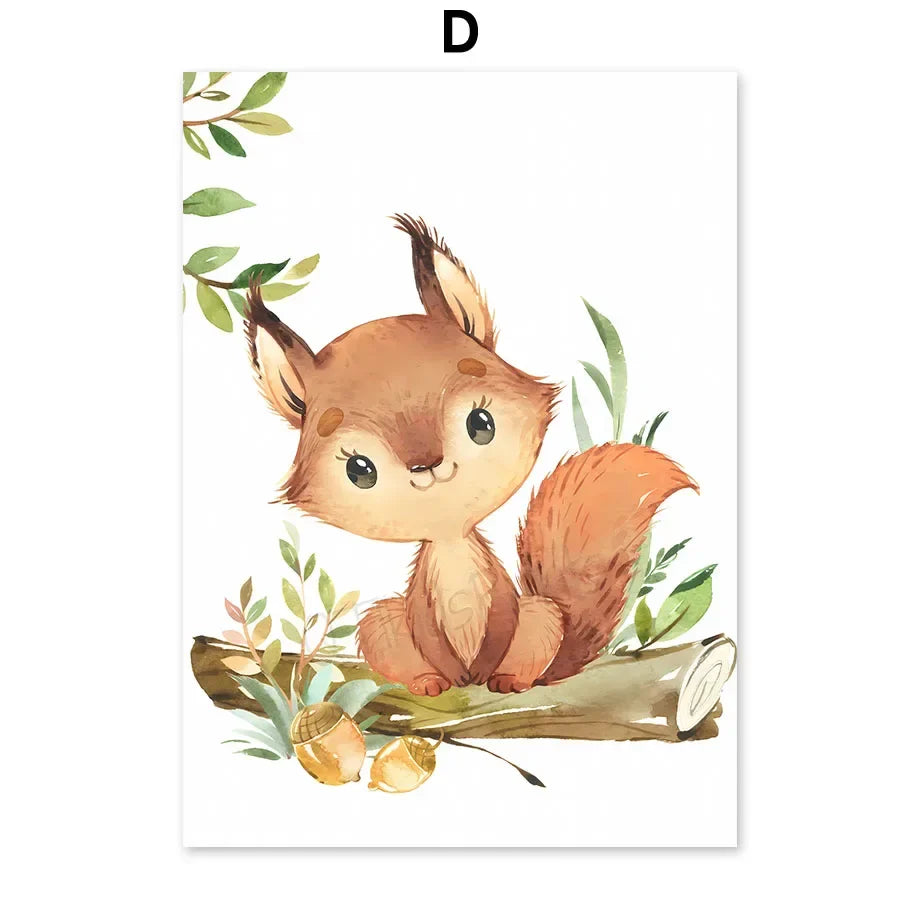 Woodland Nursery Prints Forest Animal Deer Rabbit Bear Fox Custom Wall Art Canvas Painting Poster Wall Pictures Kids Room Decor