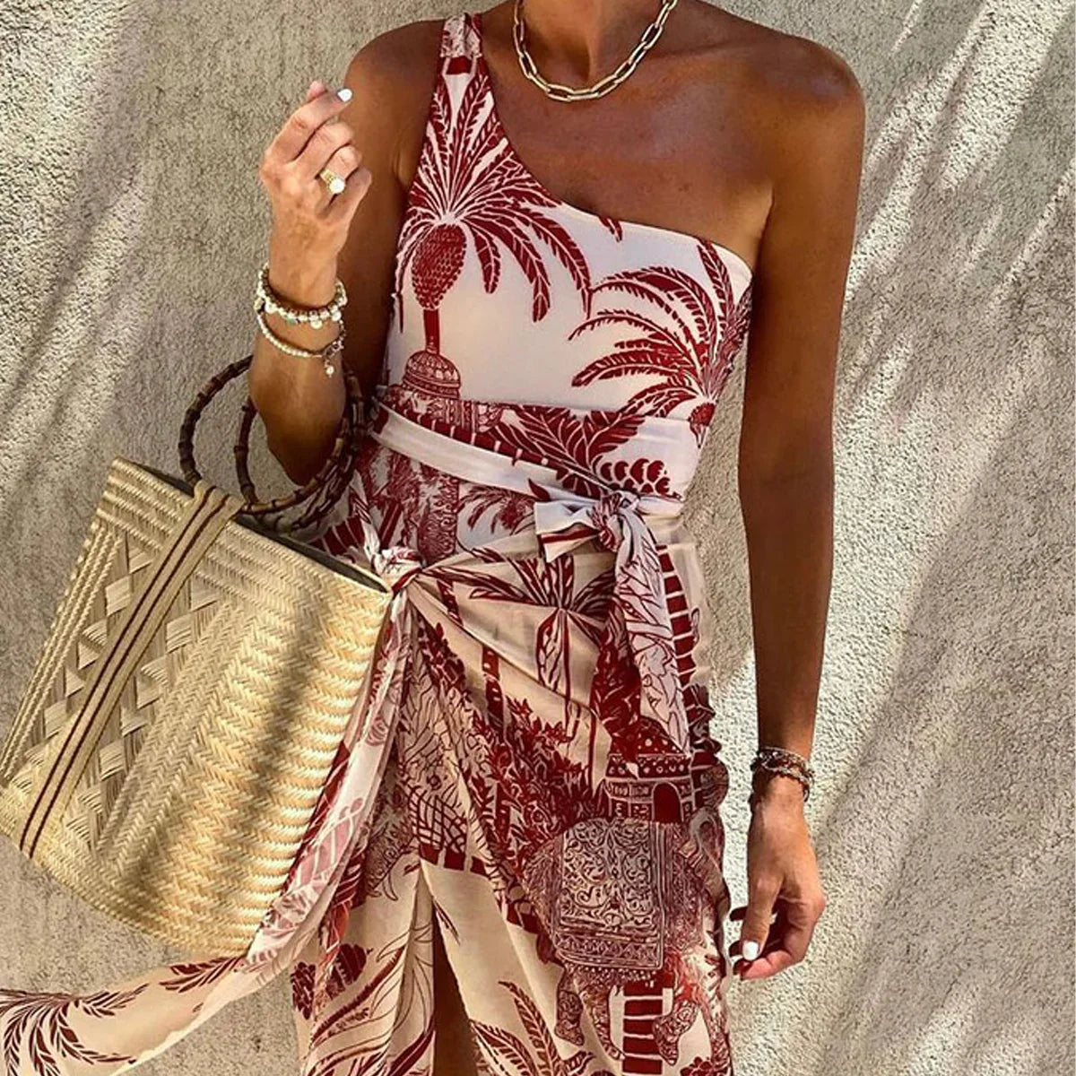Fashion Women's Bikini Retro Contrasting Color Print One-Piece 2024 New Luxury Sexy Beach Resort Style Swimsuit
