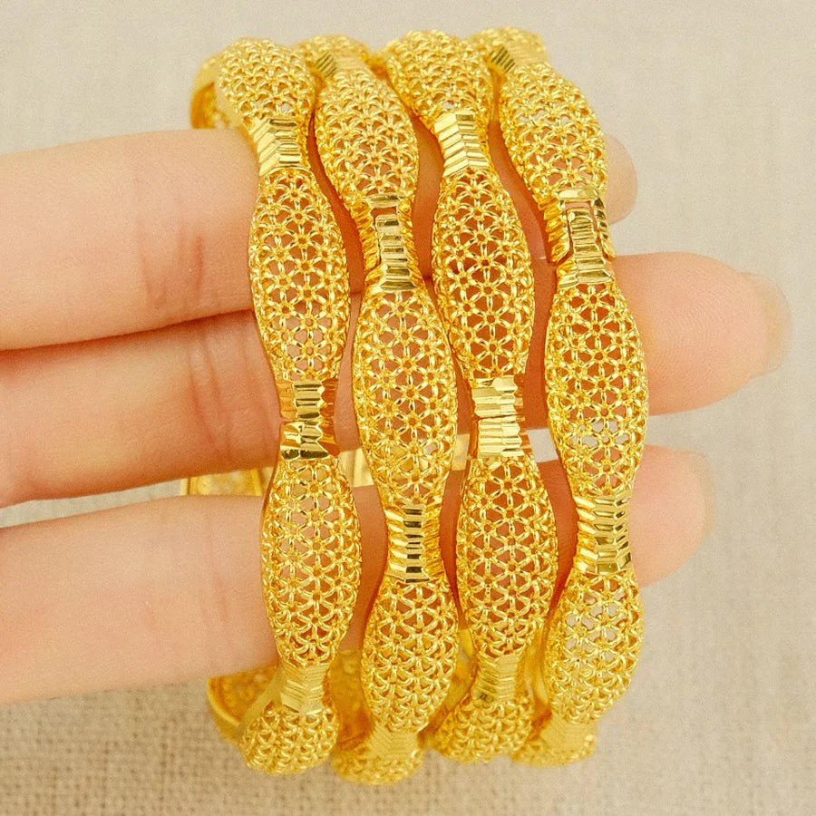 Dubai Women's Bracelet Gold Plated Indian African Hard Bracelet Charming Wedding Ethiopia Arab Handmade Jewelry Luxury