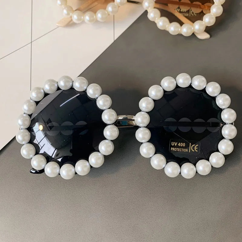 Pearl Round Sunglasses Women Small Frame Oval Vintage Sunglasses Luxury Brand Designer Elegant Retro Steampunk Sunglasses Men