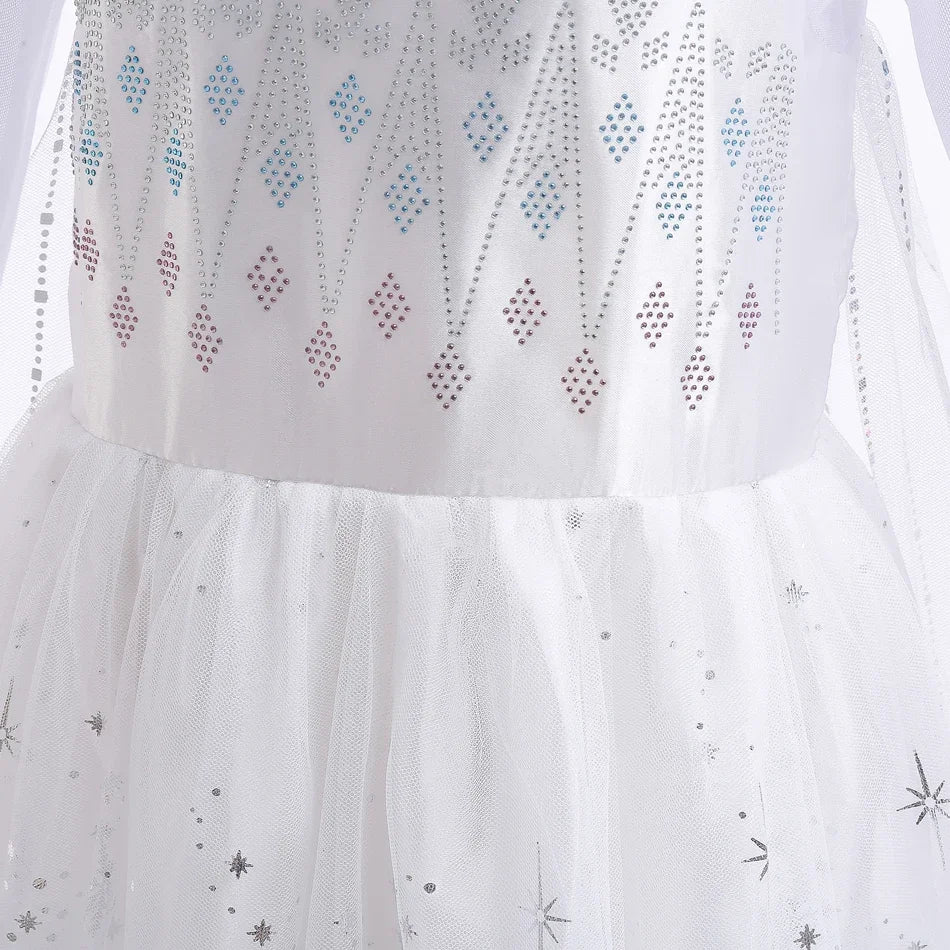 White Elsa Dress for Girls Children Princess Fancy Costume Party Carnival Dress Up for Girl Christmas Birthday Cosplay