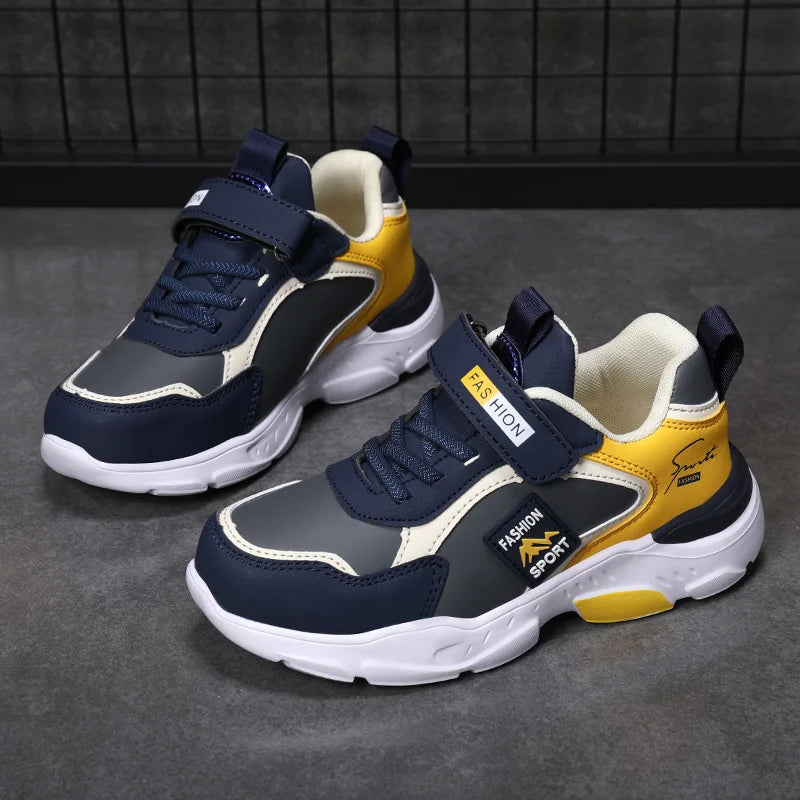 Autumn and Winter Children's Shoes, Boys' Sneakers, Leather Surface, Non-Slip, Versatile Sports Shoes.
