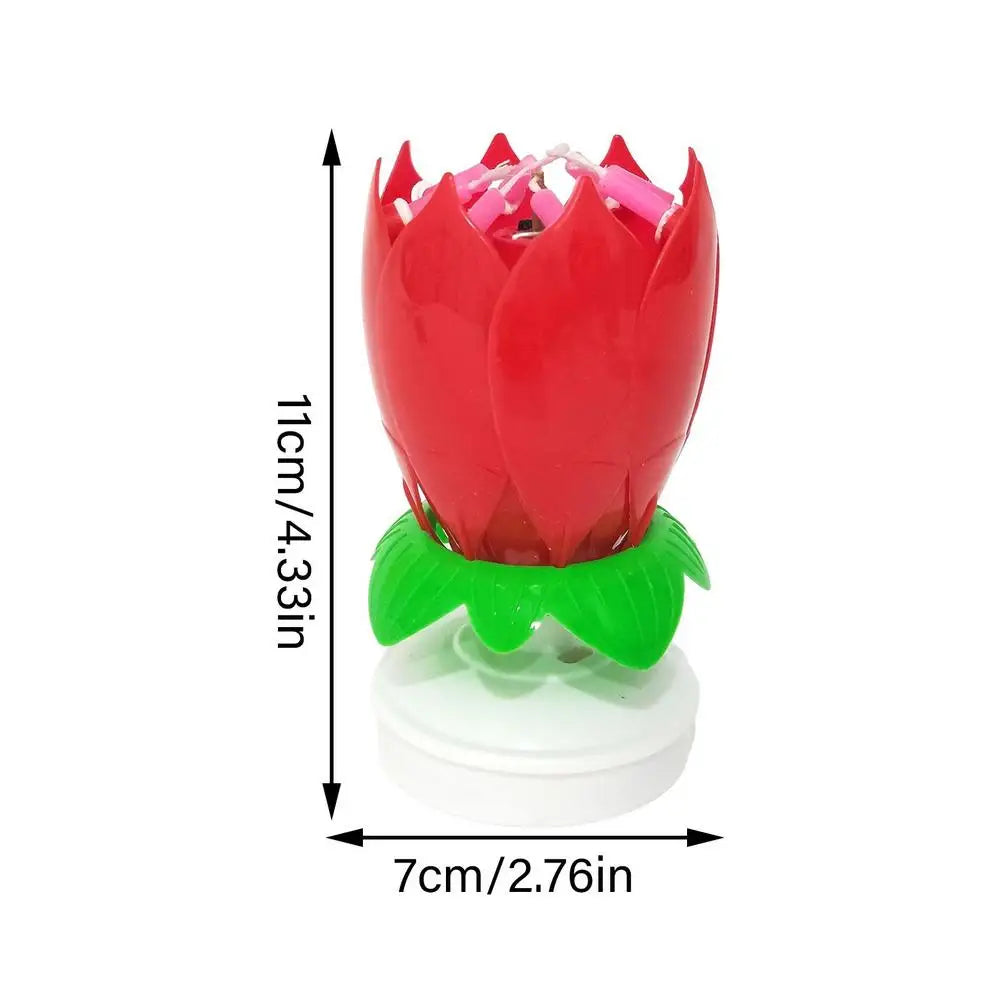 Innovative Party Cake Candles Musical Rotating Lotus Flower Flat Bottom Rotating Electronic Candle Birthday Cake Music Candles