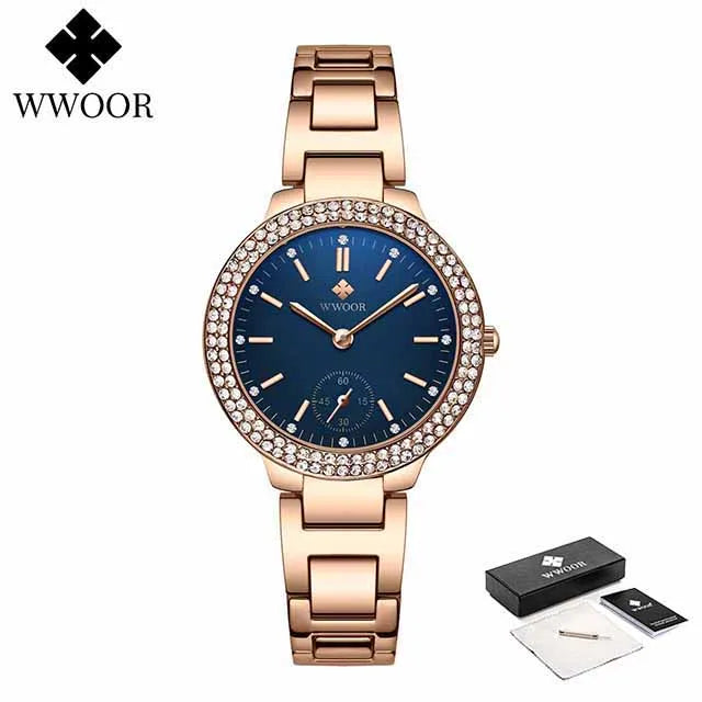 WWOOR New Women's Watches Fashion Crystal Diamond Ladies Quartz Wristwatch For Woman Relogio Feminino Female Montre Reloj Mujer