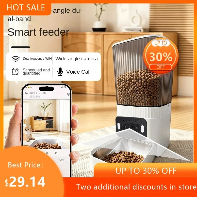 Cross Border Remote Control Cat Automatic Feeder With Camera Visual Interactive Home Pet Intelligent Feeder New Hot DropShipping