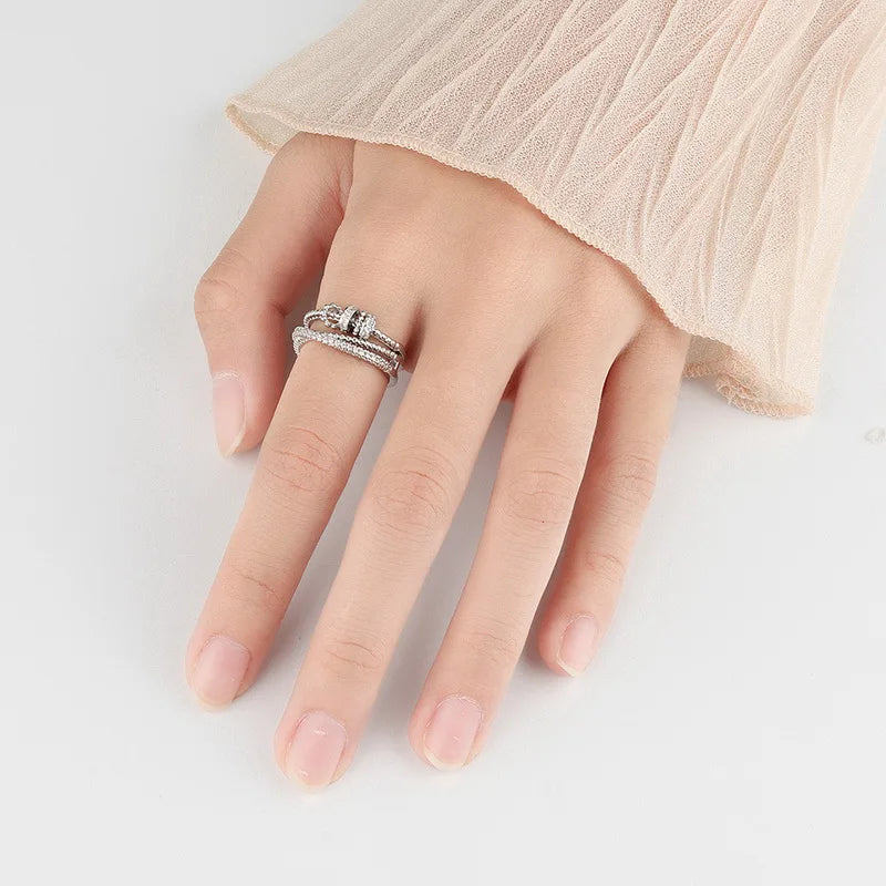 New Fidget Beads Rings for Women Men Rotate Freely Anti-stress Anxiety Ring Worry Stress Relief Jewelry Adjustable Stacking Ring