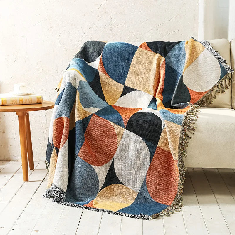 Retro Indian Style Thread Blanket Countryside Geometry Sofa Cobertor Hanging Tapestry Cotton Knitted Sofa Blanket for Bed Travel
