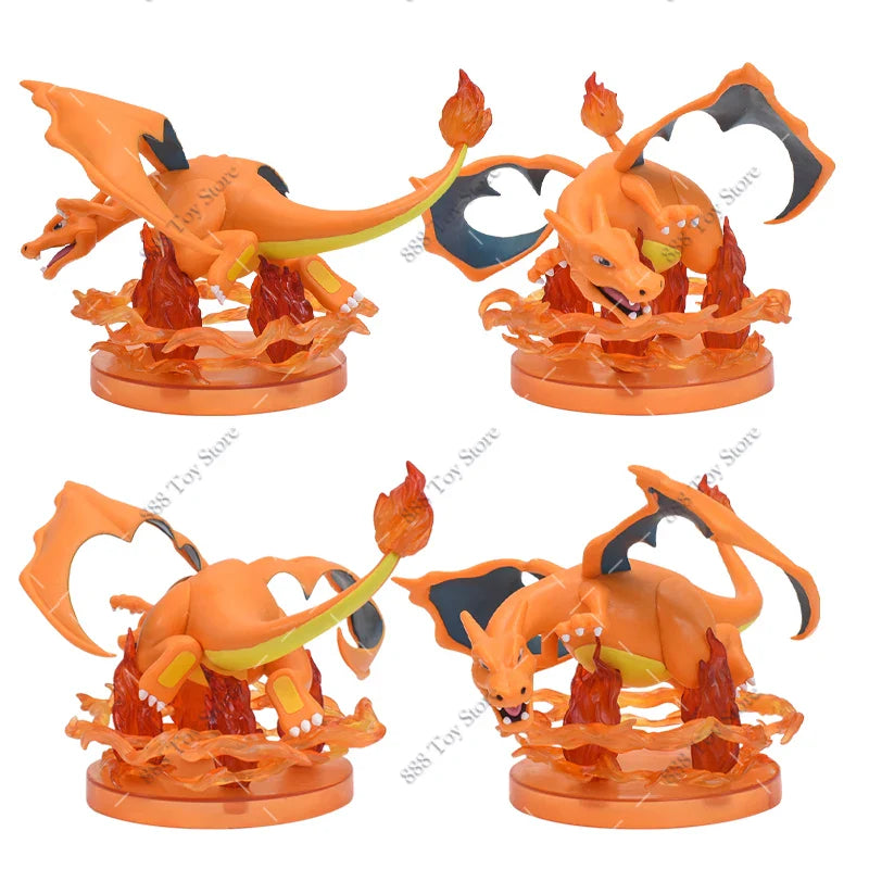 Anime Pokemon Figures Squirtle Charizard Bulbasaur Charmander Vulpix Special Effects Scene Version PVC Action Figure Model Toys