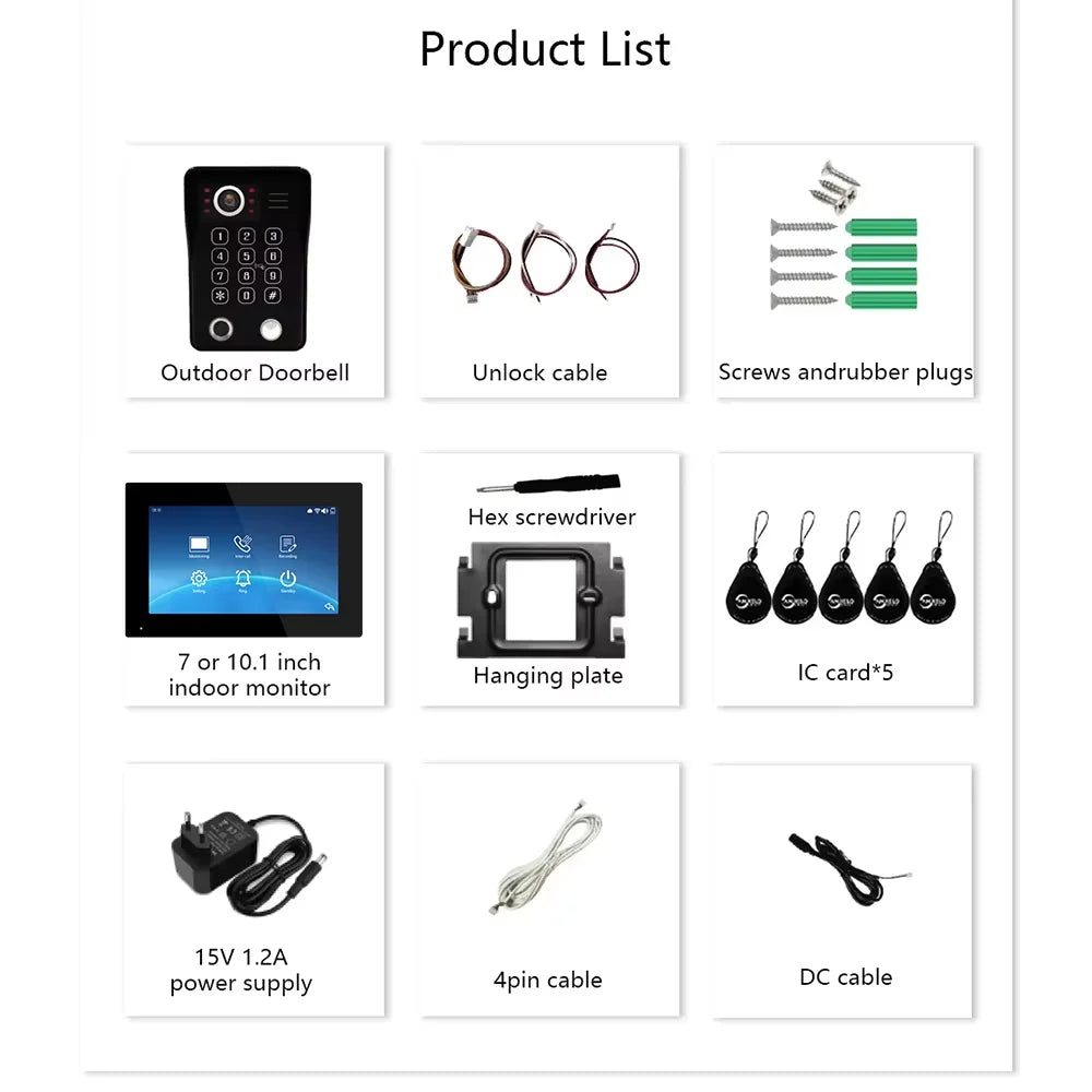 ANJIELO Tuya Smart Fingerprint 5-in-1 Unlocking Home Video Doorbell Video Intercom System 1080P Touch Monitor Security Protectio