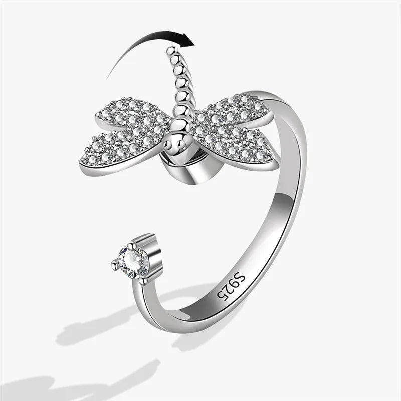 2023 Fashion Beads Anxiety Ring Fidget Spinner Rings Crystal Butterfly Flower Star Moon Ring Anti Stress Jewelry Gift
