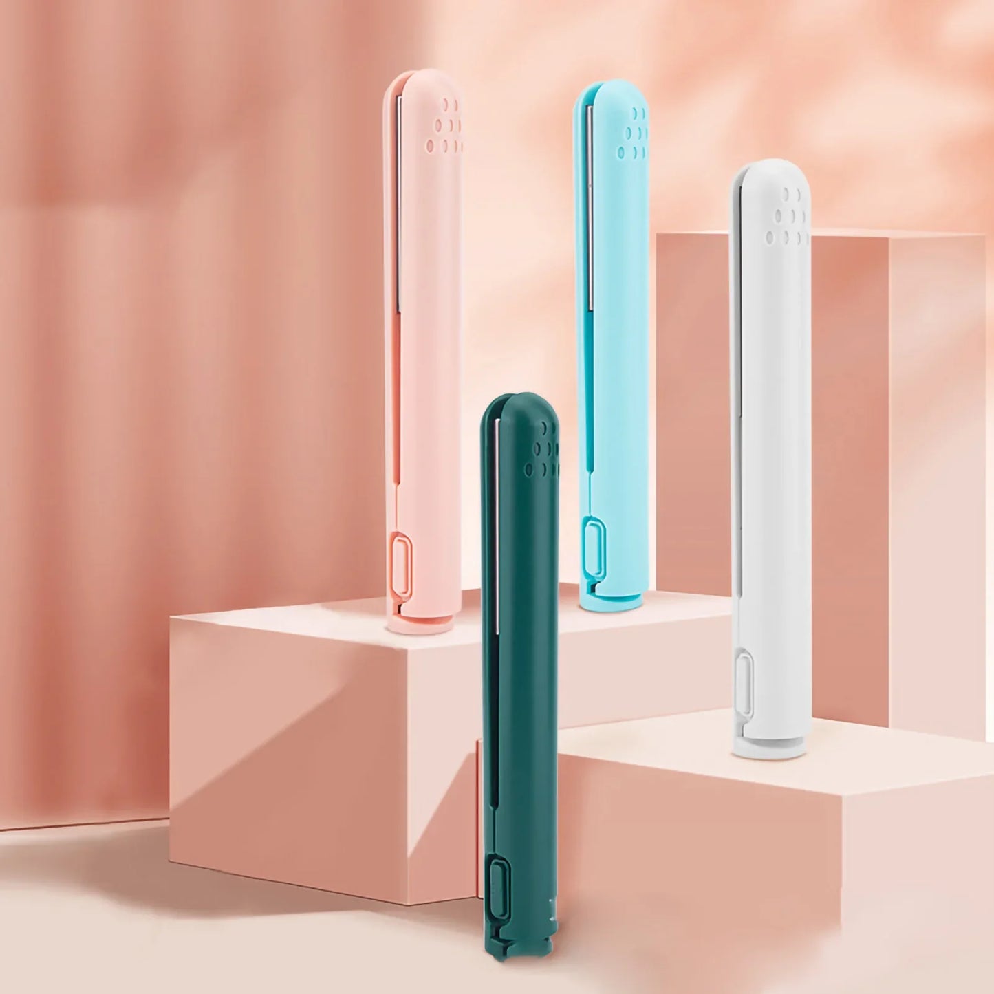 Heating Straightening Iron Mini 2 in 1 Hair Straightener USB Ceramics Heating Straightening Curling Flat Iron