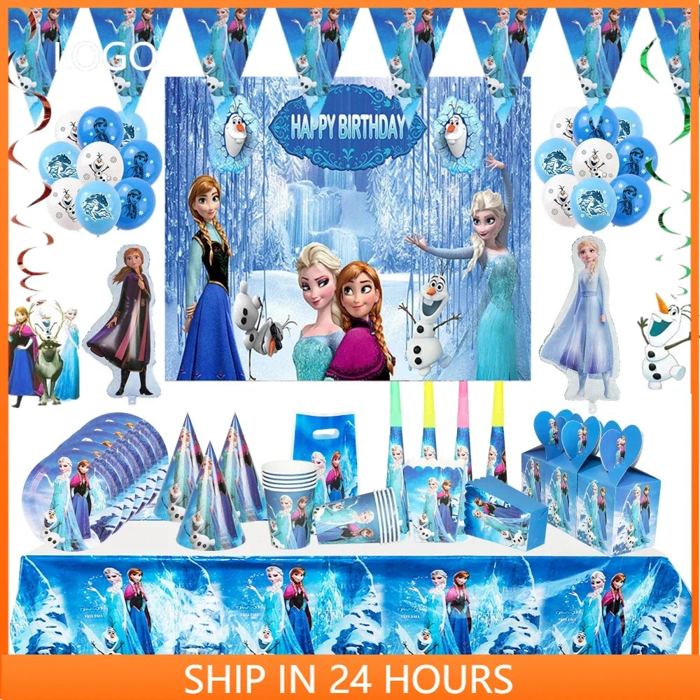 Frozen Anna Elsa Princess Birthday Party Decorations Balloon Disposable Tableware Party Supplies