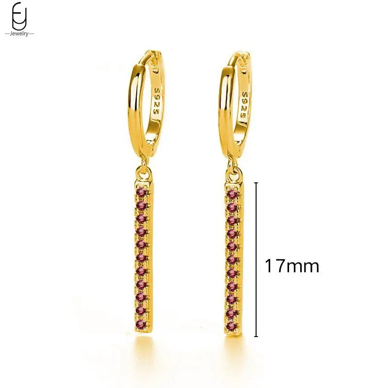 925 Sterling Silver Needle Rose Red Crystal Stud Earrings For Women Water Drop/Heart Pendant Gold Earrings Fashion Jewelry Gifts