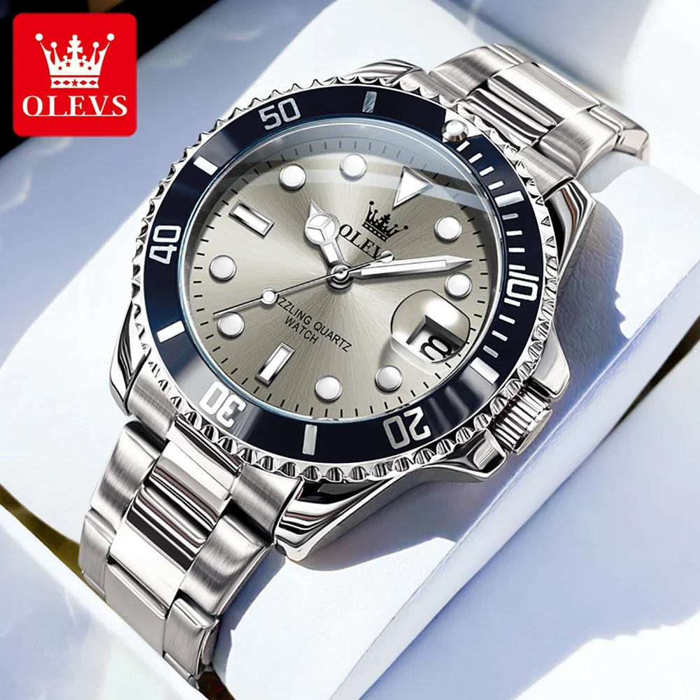 OLEVS 5885 Brand Original Authentic Watches for Man Luxury Gift Box Steel Band Calendar Quartz Men's Watch