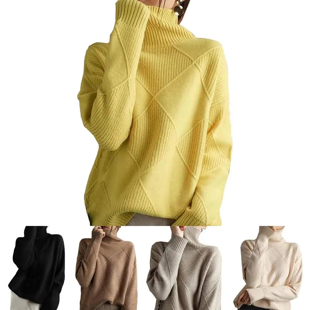Turtleneck Sweater Long Sleeve High Neck Winter Sweater Warm Turtleneck Sweaters Knitted Loose Women Pullover Sweater Jumper