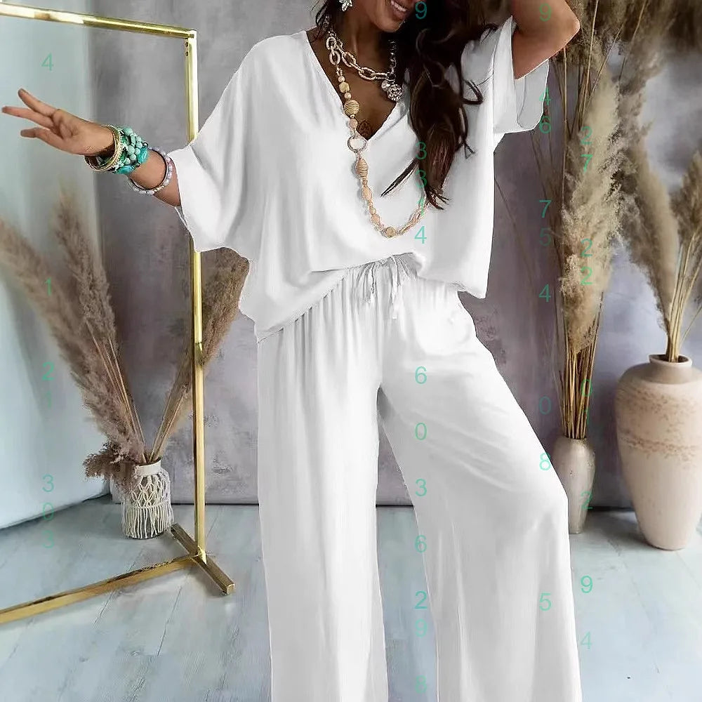 Women V Neck Linen Cotton Tee Loose Blouse Tops Spring Summer Casual T Shirts