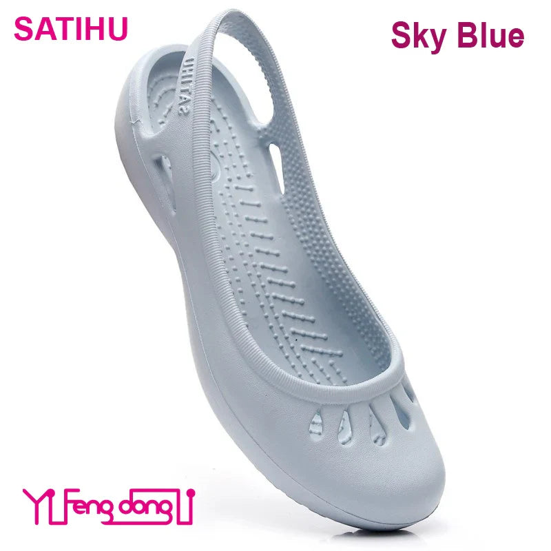 Self shipped Satihu Summer New Lightweight Anti Slip Hole Shoes  Clog For Women's Flat Bottom Sandals Nurse Outdoor Beach Jelly