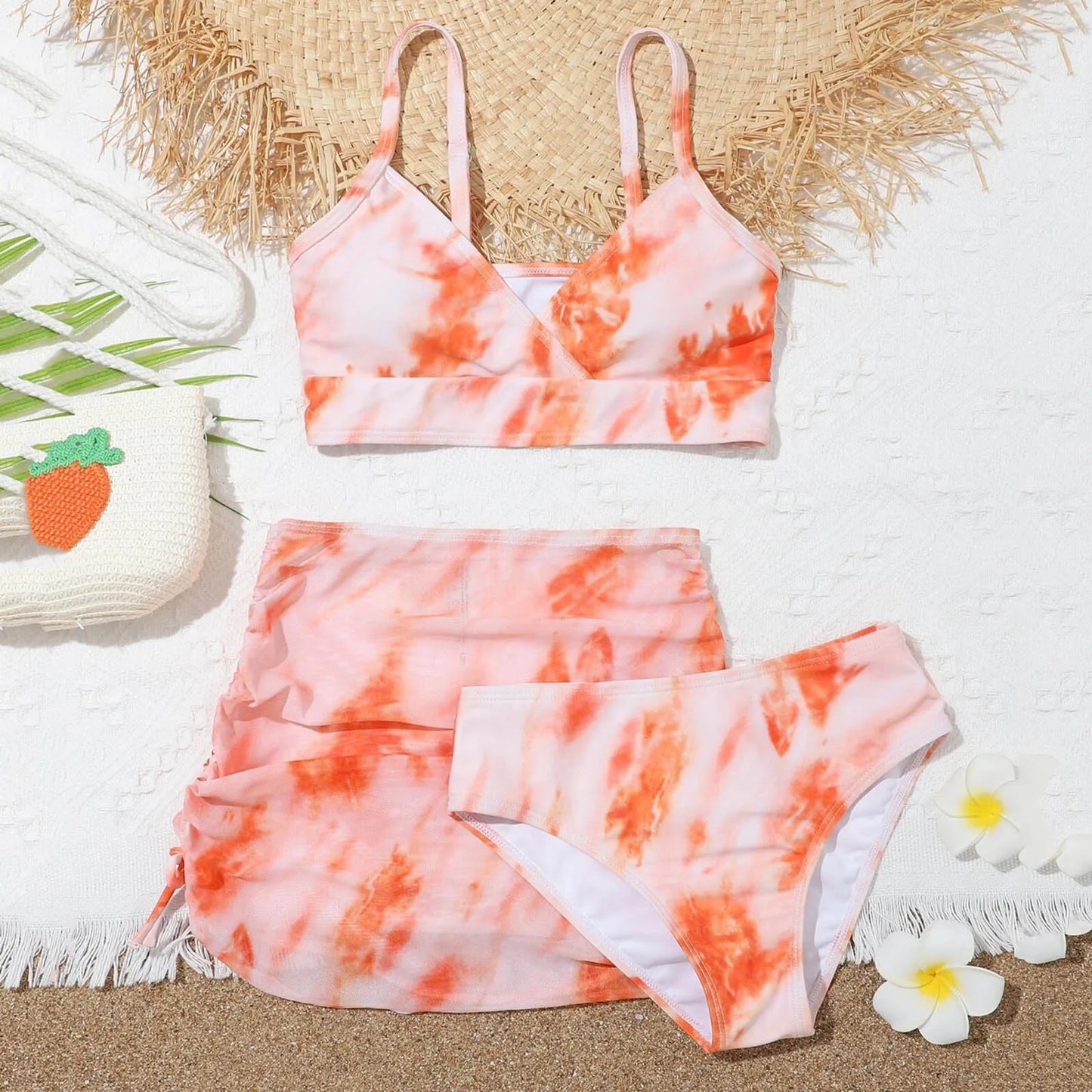 Girls 3pack Tie Dye Print Bikini Sets Kids Swimsuit & skirts 7-14 Years Children's Swimwear 2024 Teens Child Girl Bathing Suit