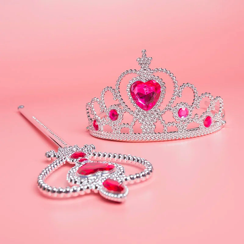 Girls Elsa  Kids Princess Accessories Set 2Pcs Crown Crystal Magic Stick for Child Cospaly Performance Costume Birthday Gifts