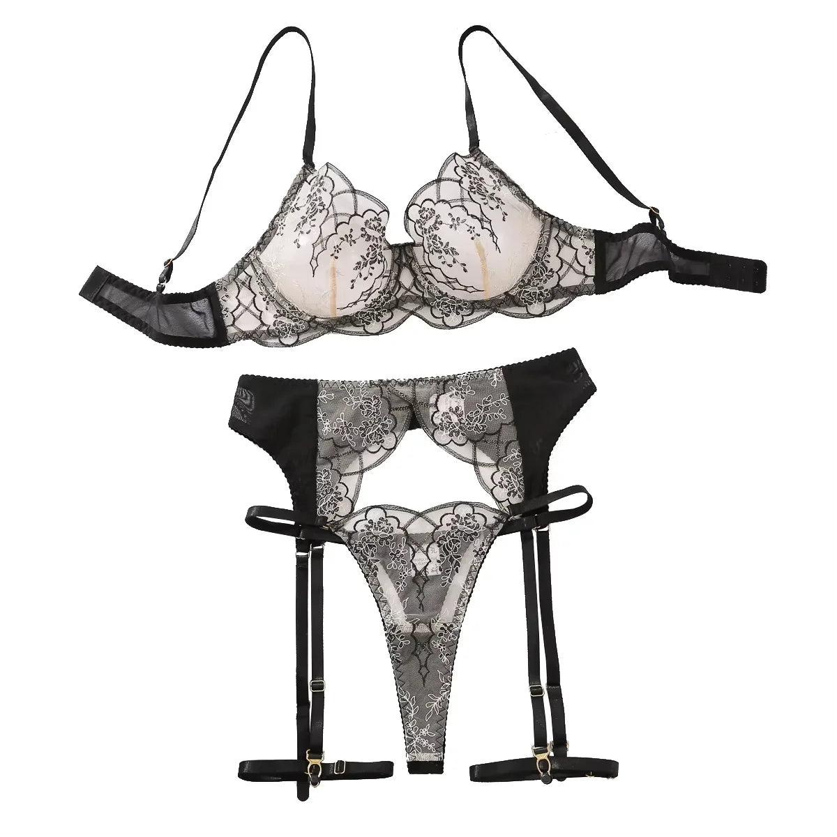 MUZISKAT 2024 Sexy Lace Underwear Women's Three Piece Bra And Underwear Set Embroidered Underwear Women's Underwear Sexy Set