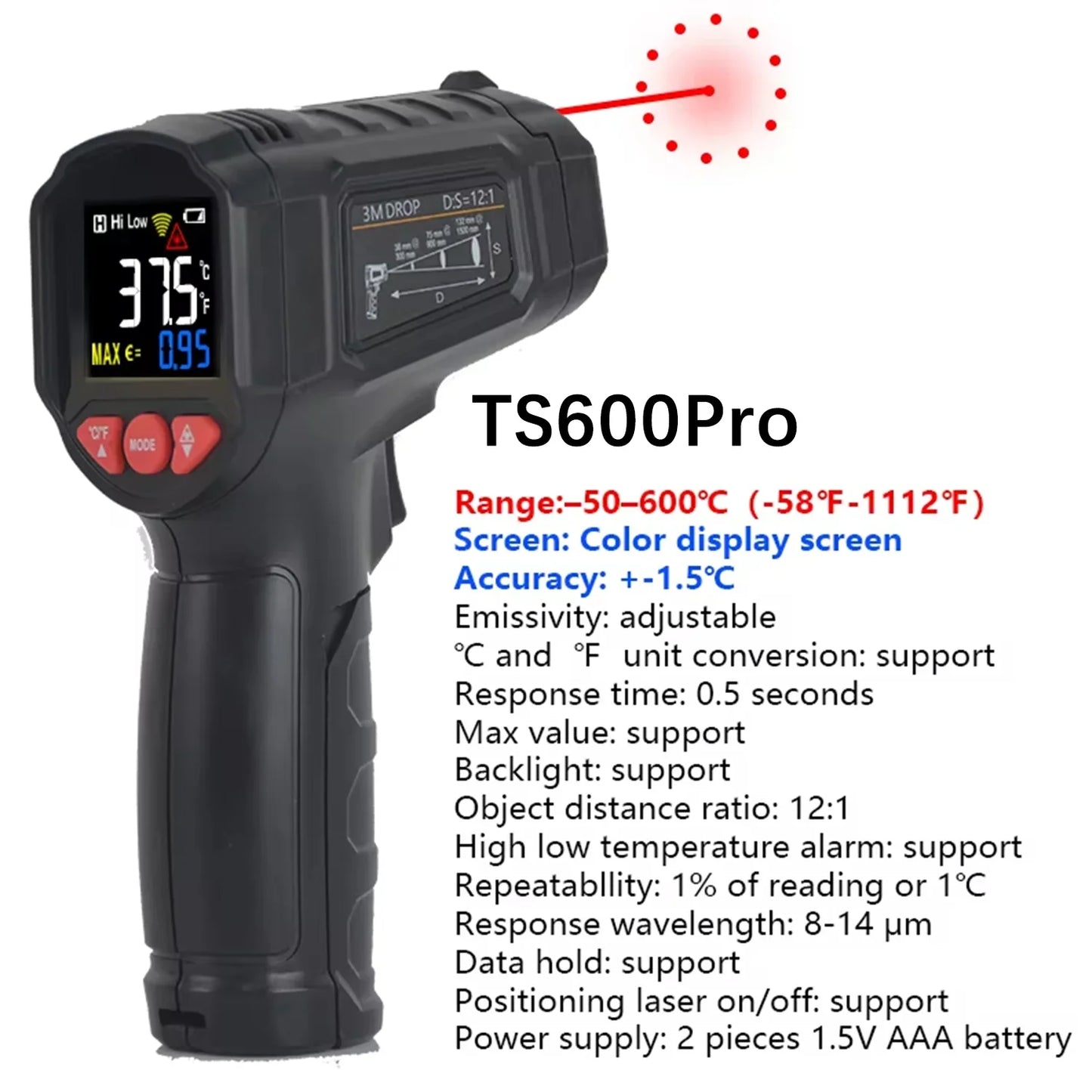 50 to 800 Degree Mestek Digital Infrared Thermometer Laser Temperature