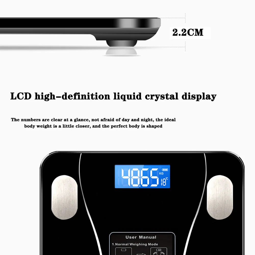 Smart Body Fat Scale Wireless LED Digital Bathroom Weight Scale, Body Composition Analyzer Testing Scale.