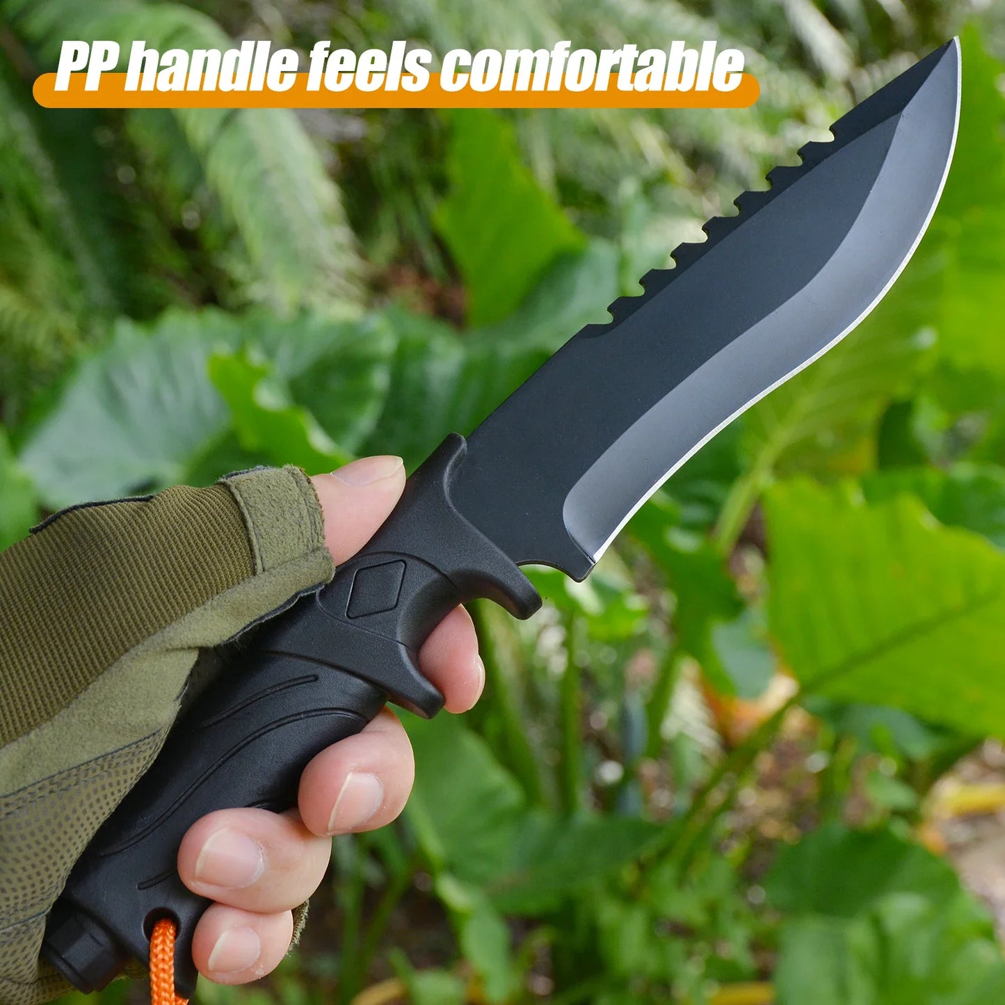 A Large Damascus Handmade Forged Knife - Fixed Blade, Wooden Handle and Leather Sheath, Convenient to Carry, Quick Cutting