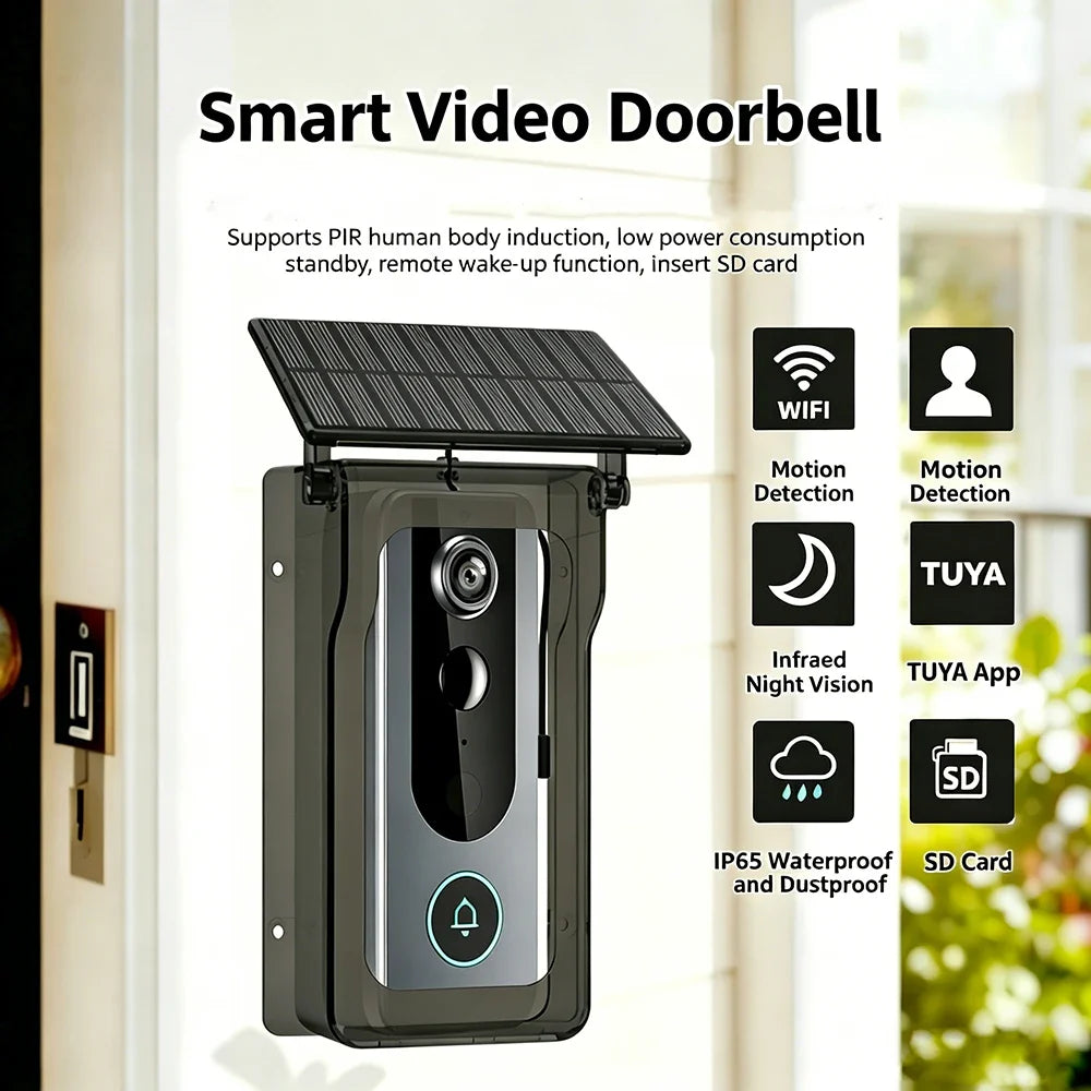 WiFi Solar Charging Wireless Video Doorbell Smart Wireless Intercom Waterproof Voice Changing Intercom Monitoring Camera