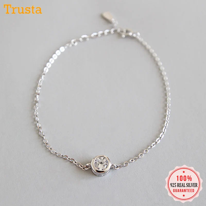 Trustdavis 100% 925 Solid Real Sterling Silver Fashion Women's Jewelry Round CZ Bracelet 15cm For Women Girl Lady Gift DA1227