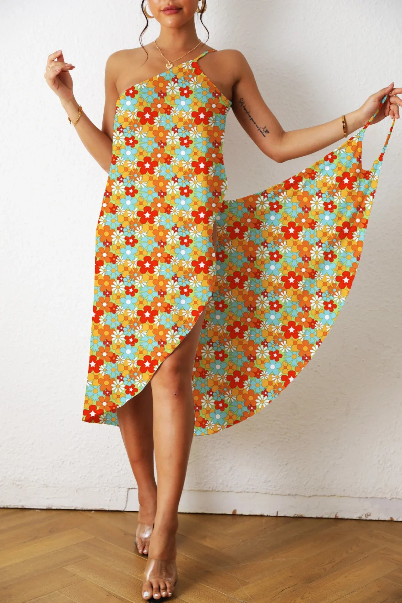 2024 Women's Print Sexy Beach Swimsuit Dress Women Solid Color Wrap Bikini Cover Up Dresses