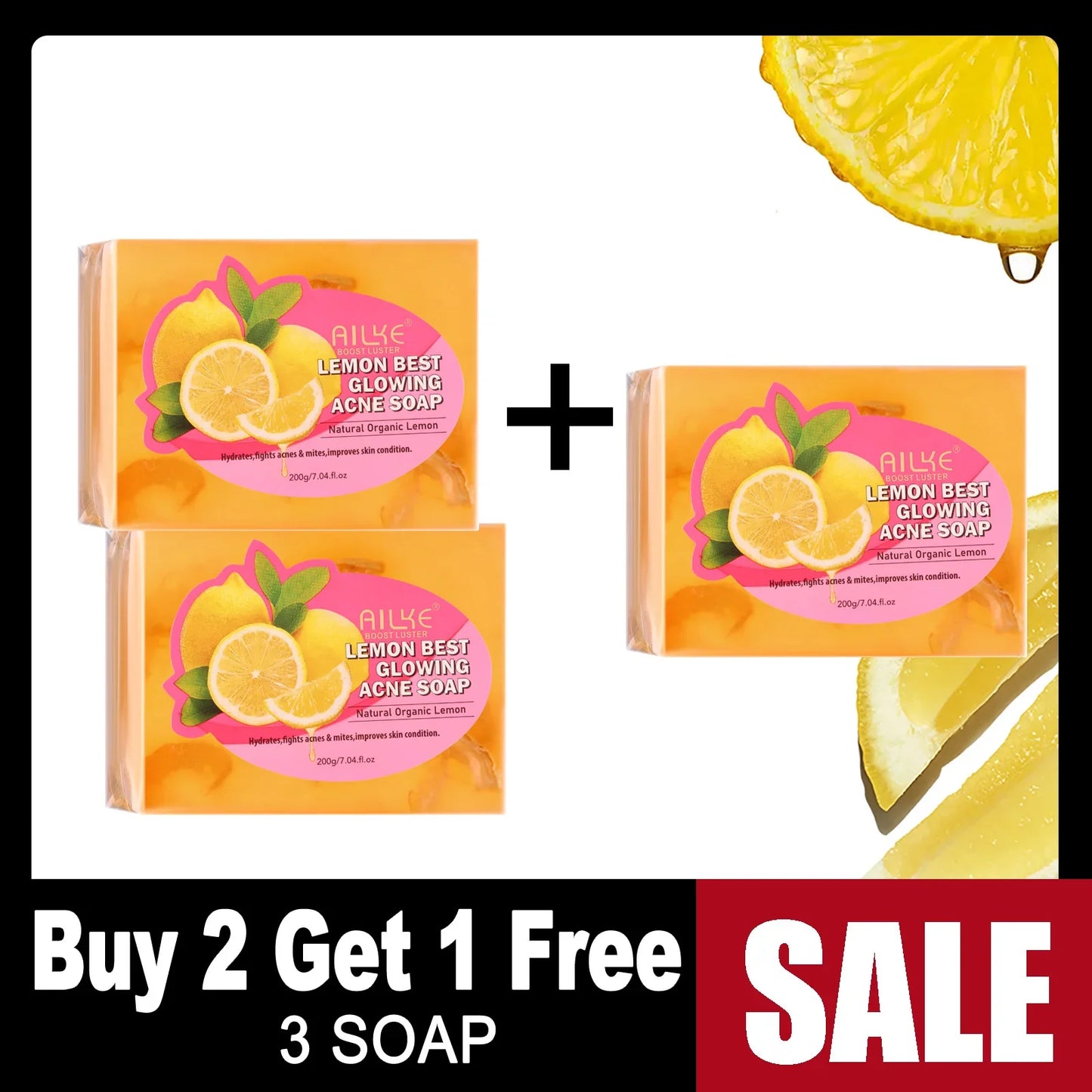 AILKE Spots Remover Soap Bars, Deep Cleansing, Moisturizing, Skin Glow, with Natural Lemon, Olive Oil, Cruelty Free Body Wash