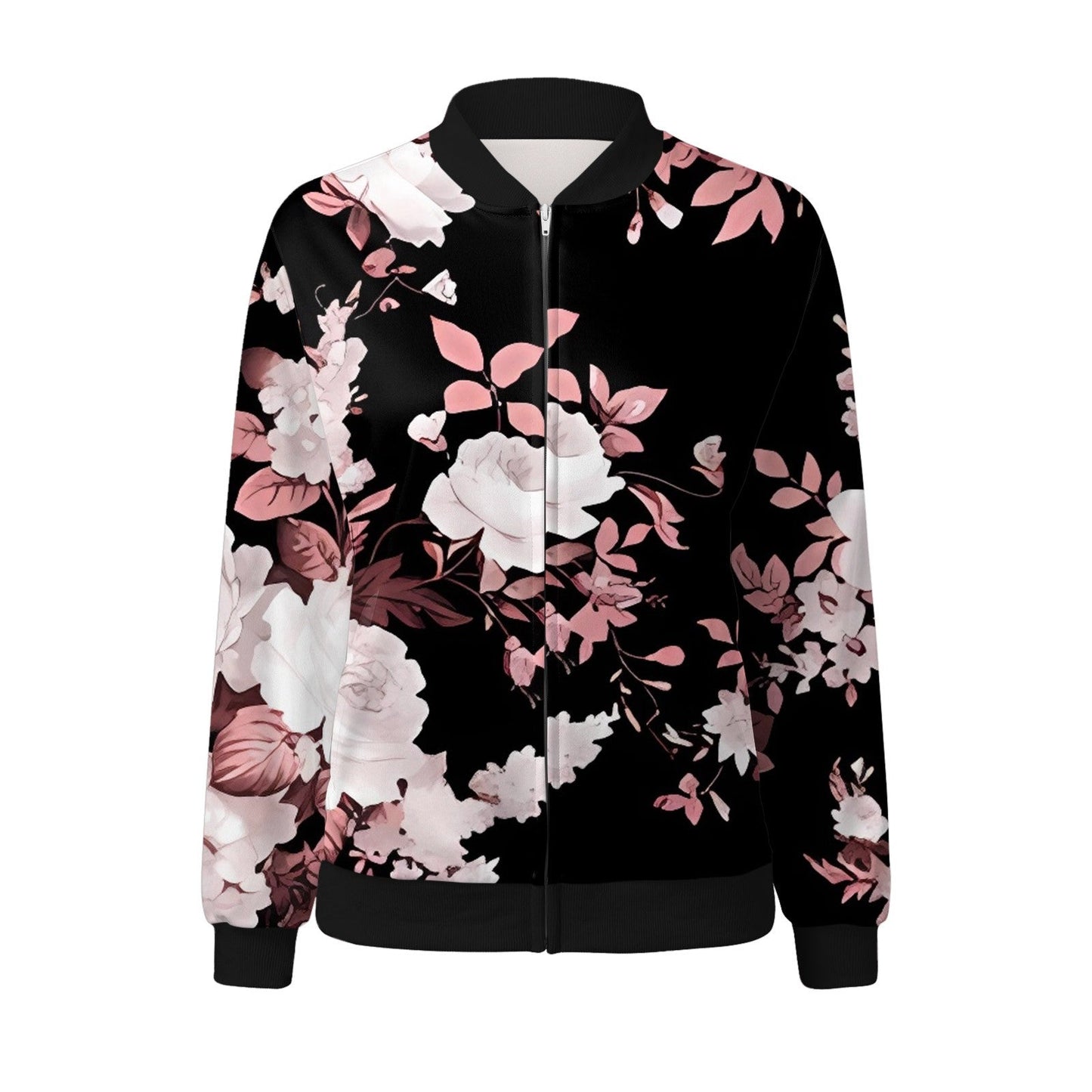 Vintage Floral Printed Jackets for Women Elegant Zipper Bomber Jacket Spring Autumn Office Wear Slim Jackets Coat Retro Outwear