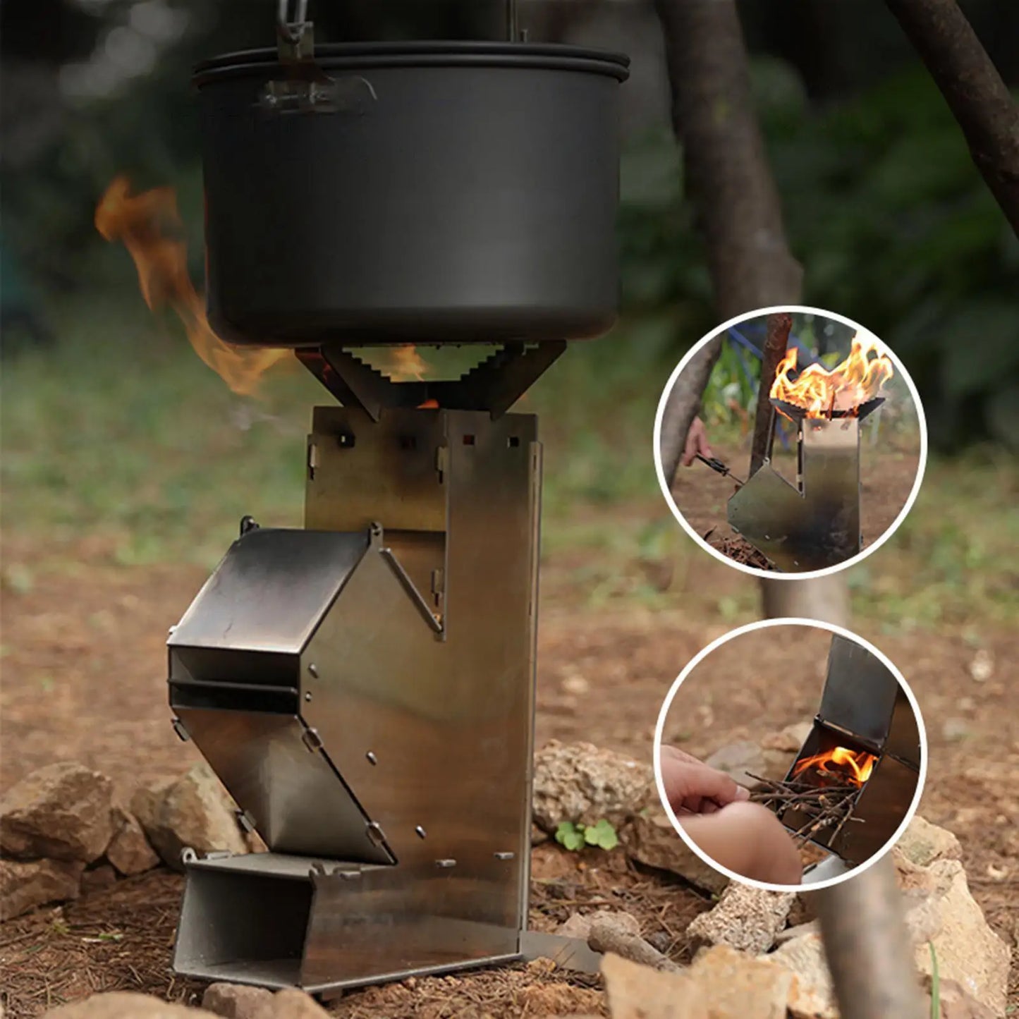 Stainless Steel Camping Rocket Stove Woodburning for Outdoor Tent Heater