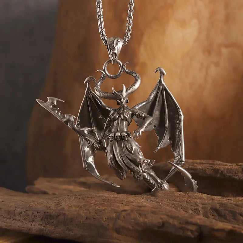 Gothic Wings Grim Reaper Pendant Half Body Skull Necklace Biker Punk Rock Jewelry Halloween Gift