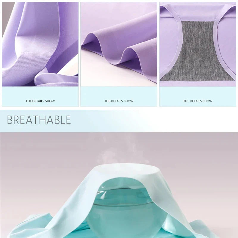 9PCS Ice Silk Seamless Panties For Women, Mid Rise Intimate Breathable Large Size Lingerie.