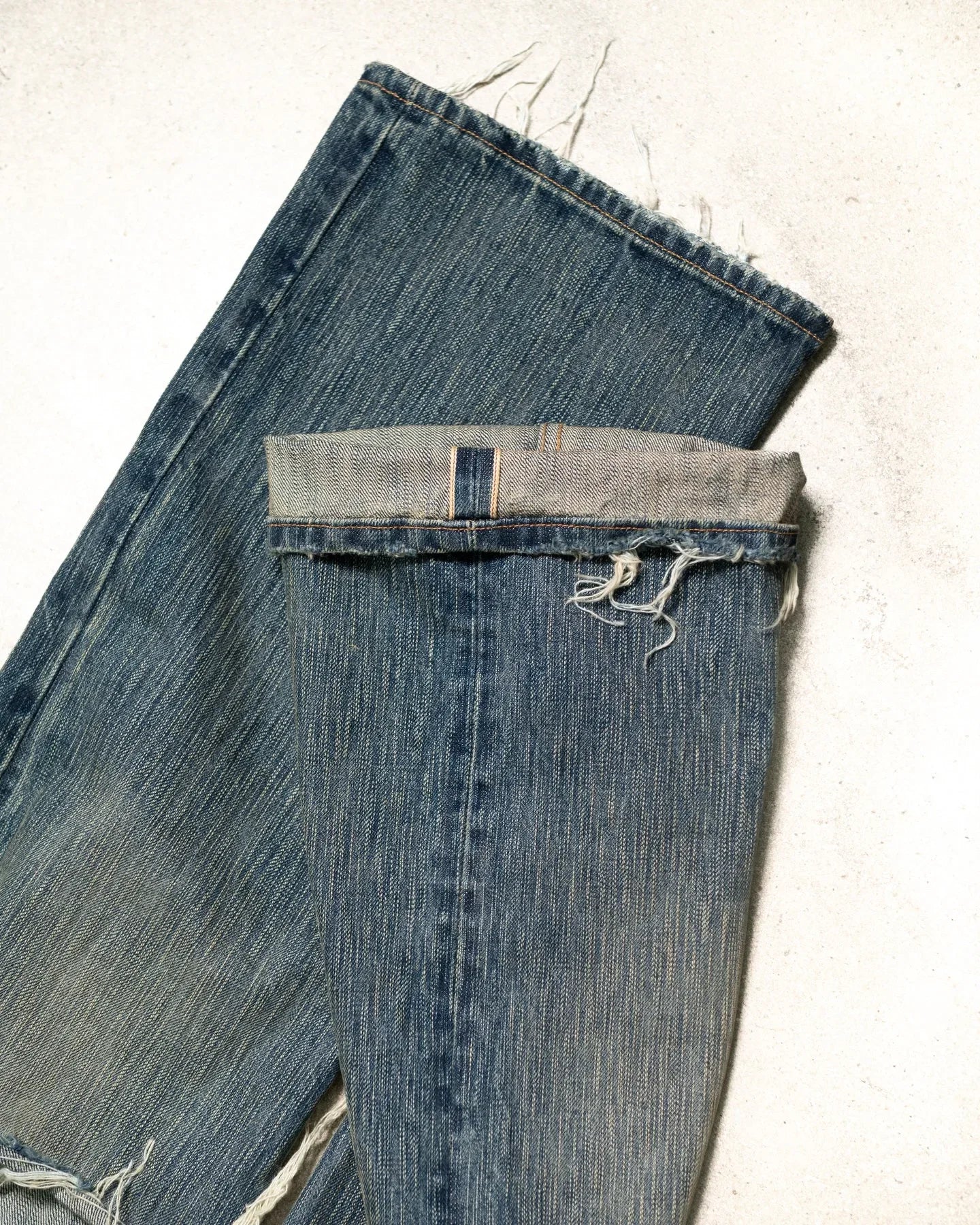 American Hollowed Out and Ripped Design Washed Denim Pants Hip-hop High Street Style Worn Edges Old Straight Leg Wide Leg Pants